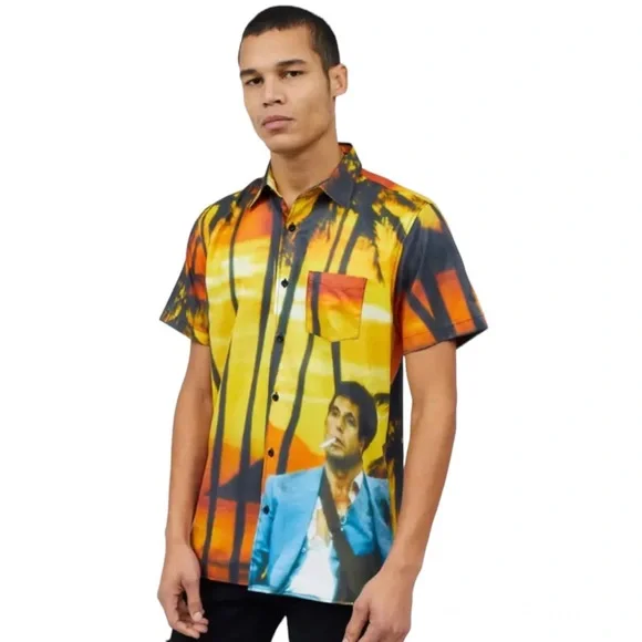 Reason x Scarface Tony Montana Sunset Button Up Dress Shirt - Picture 1 of 5